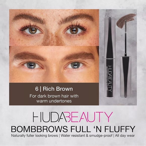 Huda Beauty 6 Rich Brown #BombBrows Full N Fluffy Volumizing Fiber Gel - Picture 4 of 4